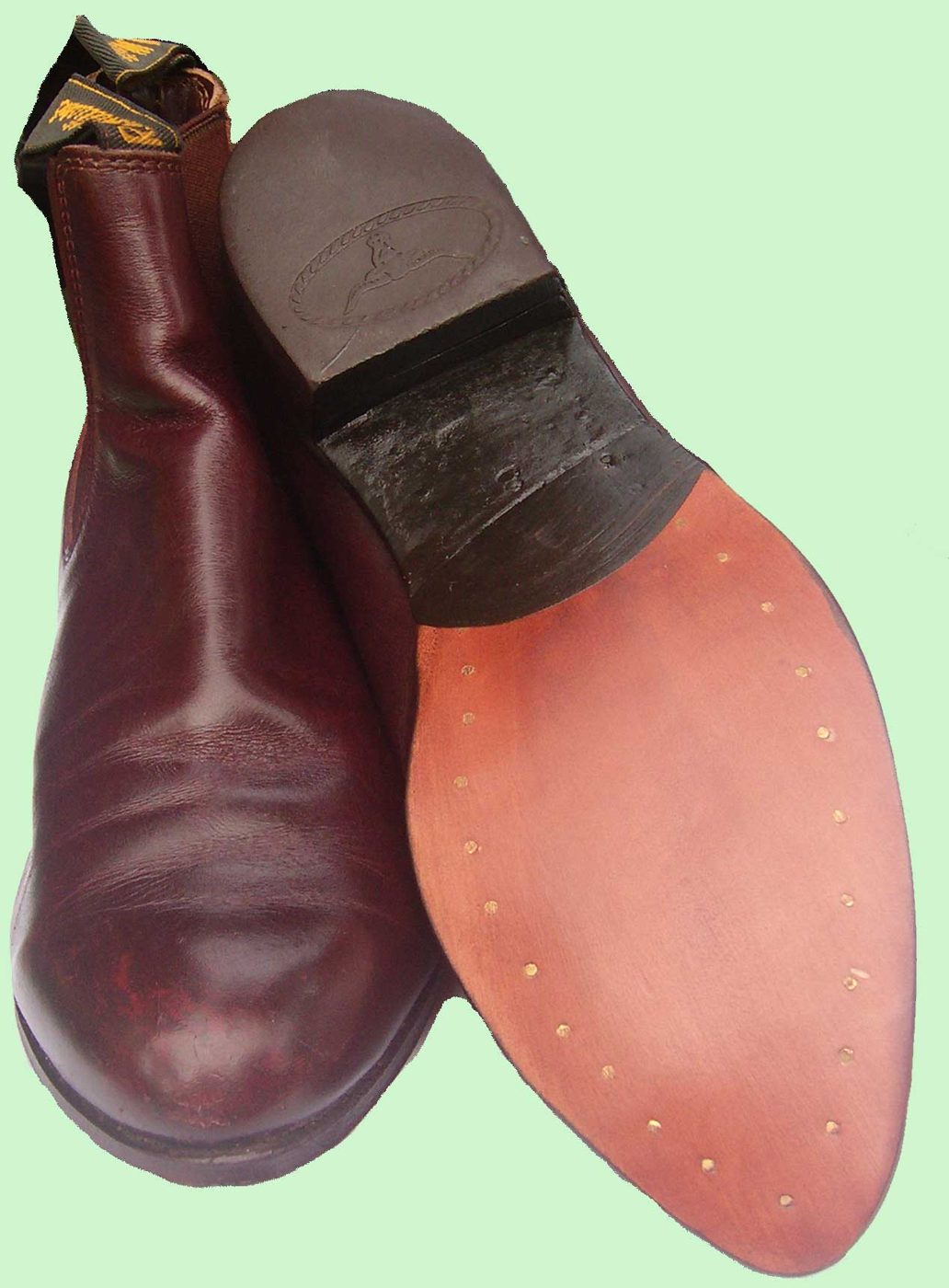 RM Williams boot with a new leather sole and brass nails